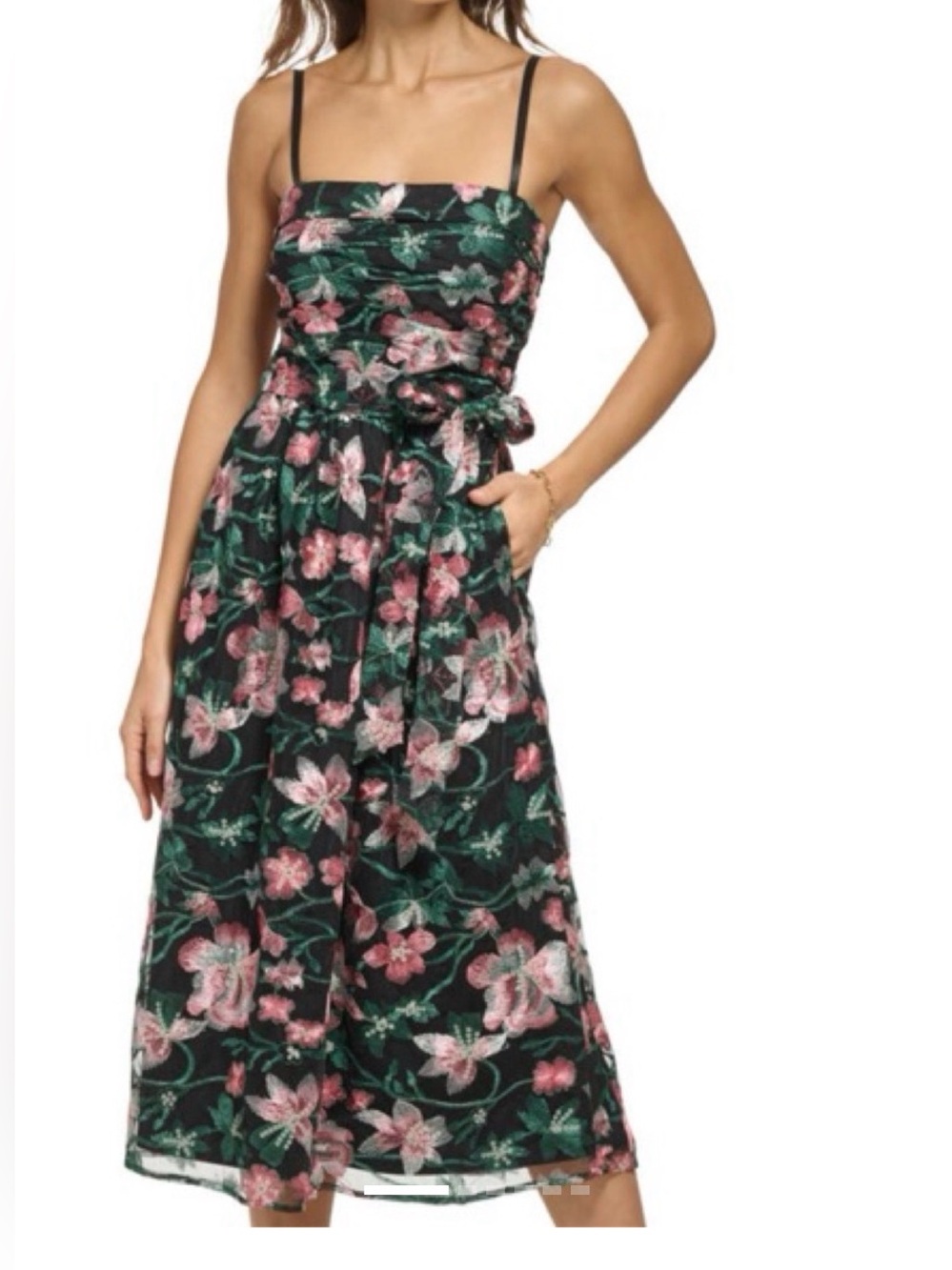 Kensie Floral Brocade Mesh Sequin Dress Black Romantic Cocktail Sz 4
